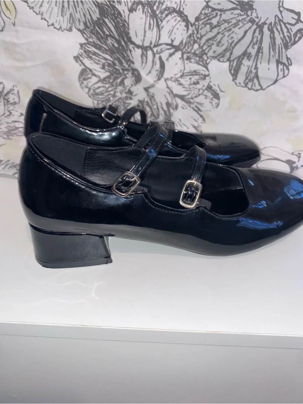 Black Patent Double-Strap Mary Jane Flats
